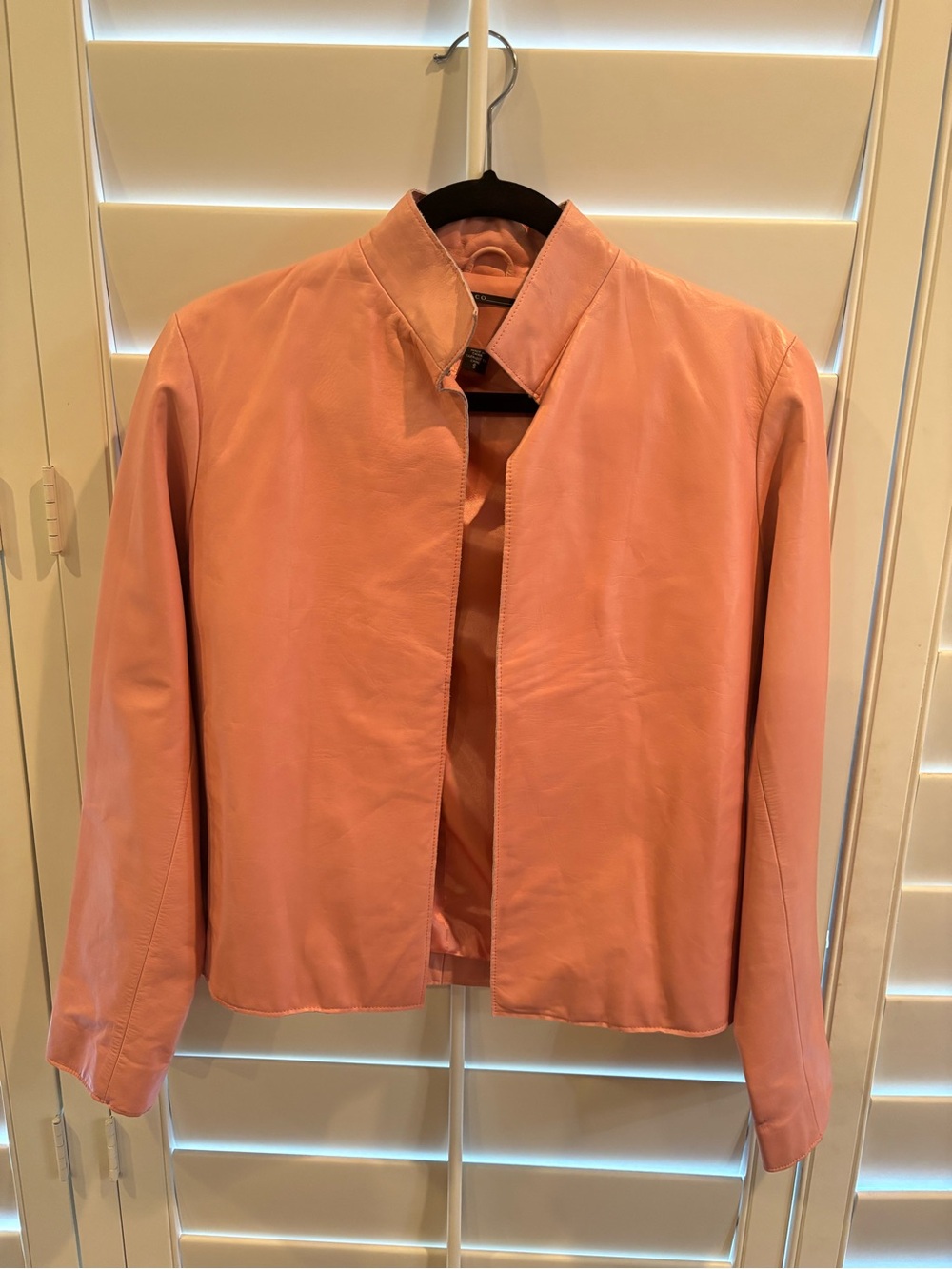 Women's Salmon Pink Leather Jacket - Classic Collar